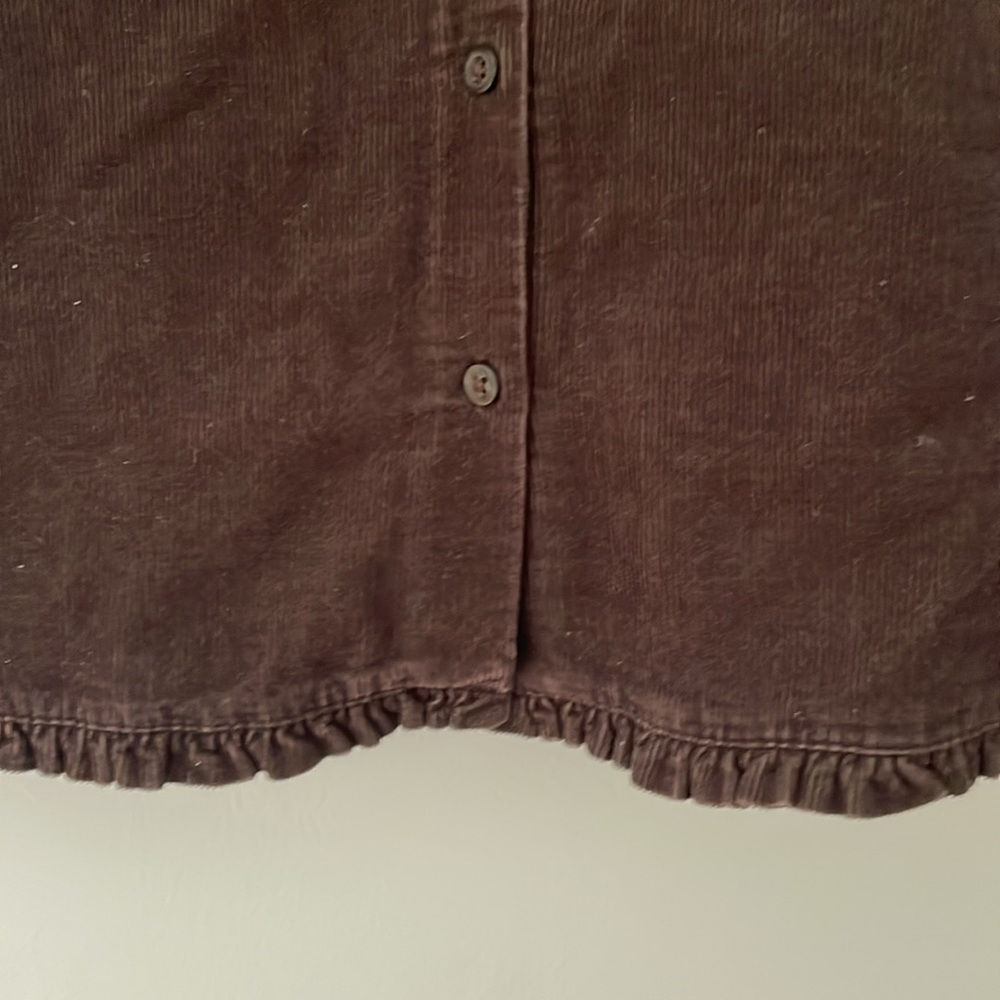 Janie and Jack Girls Brown Corduroy Dress | Ruffle Trim Embroidered Sleeveless - Picture 10 of 13